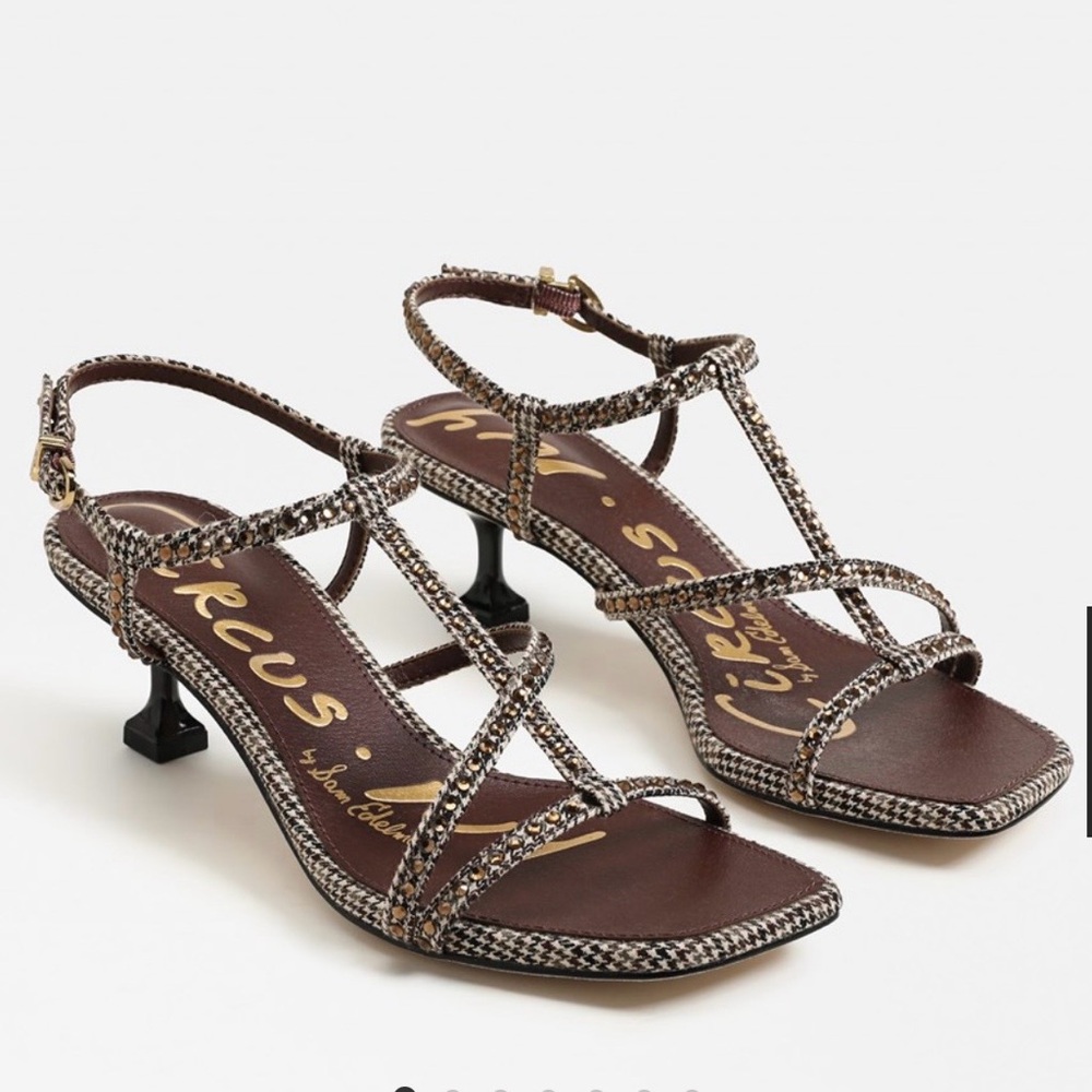 Tweed Strappy Slingback Heels in Brown